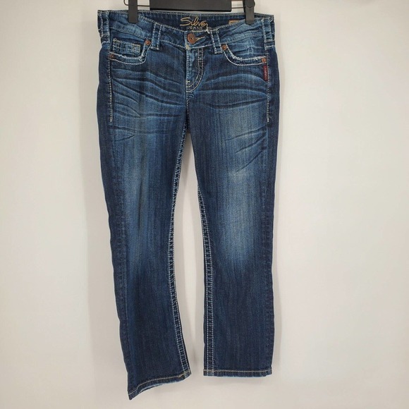 Silver Jeans Santorini Capri Pants Size 29 Blue Denim Stretch Logo Low Rise - Picture 2 of 12